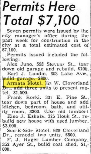 Quinn Motel (Armata Motel) - May 1957 Article